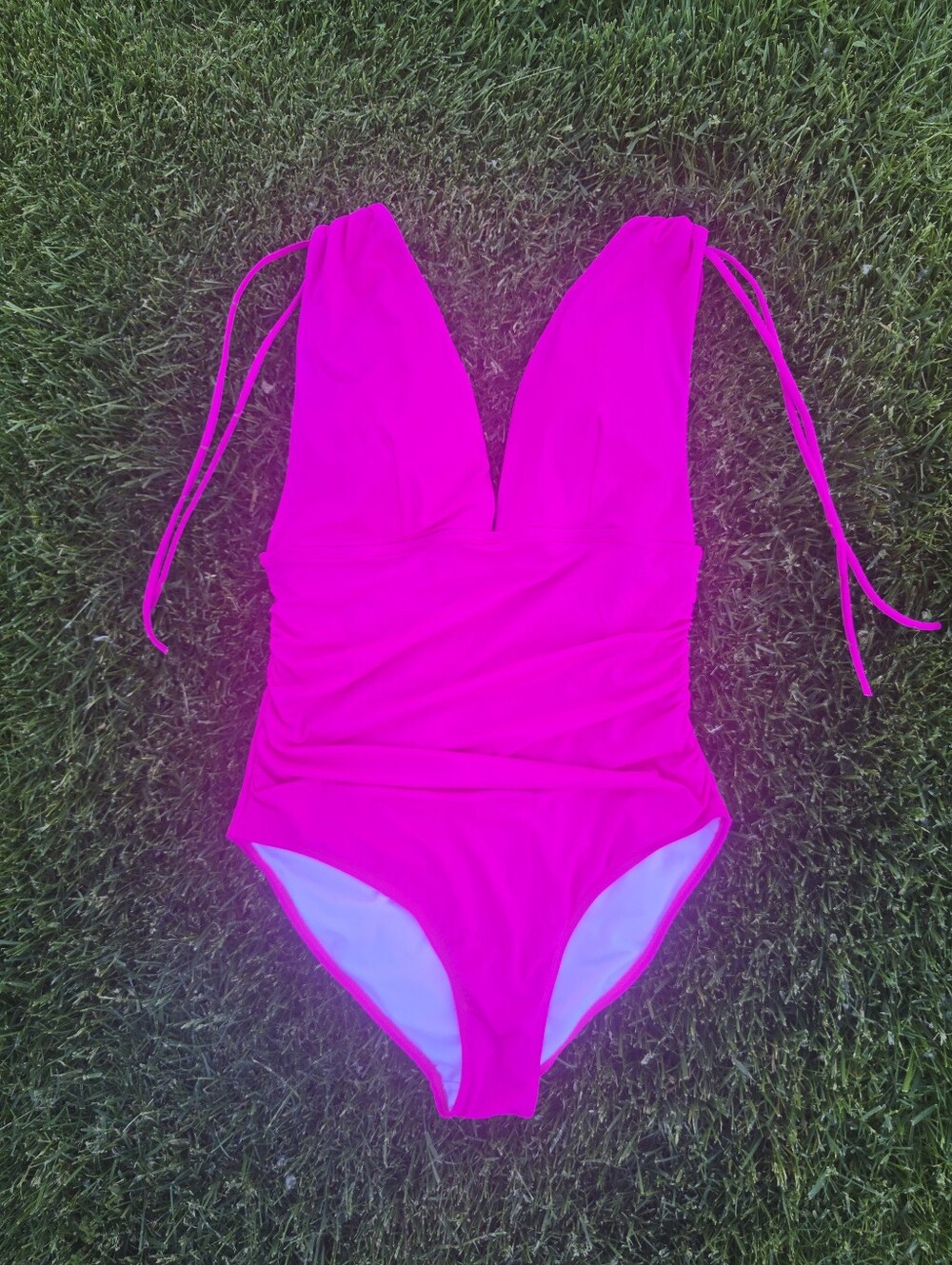 Hot Pink Deep V One-Piece Swimsuit